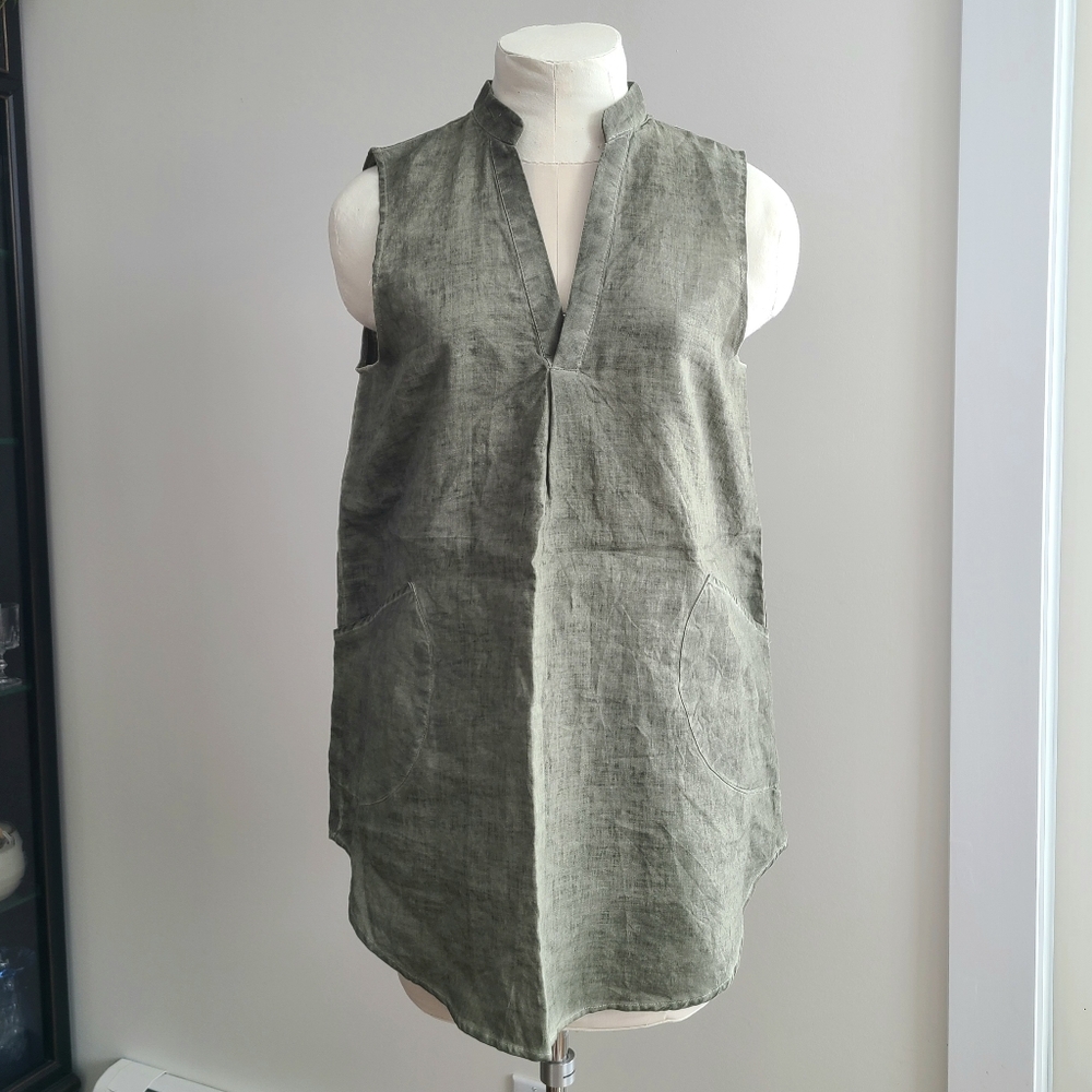 Sage Green Linen Tunic Top